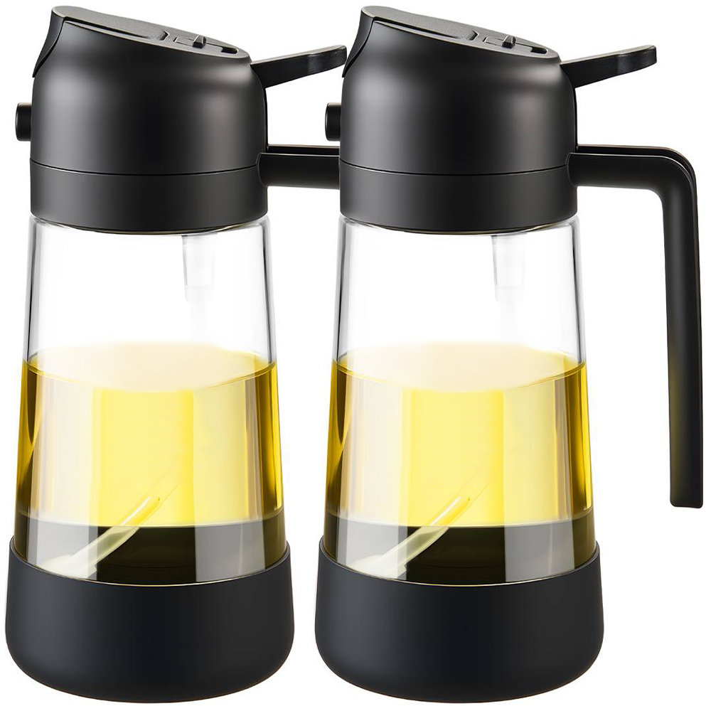 Two packs 16oz/470ml glass oil sprayer bottle spray and pour dual-purpose air fryer kitchen household spray oil spray bottle oil tank seasoning pouring oil, with non-slip silicone bottom